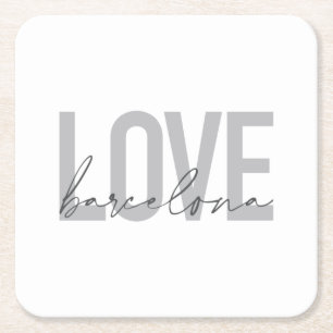 Simple, urban, modern, cool design Love Barcelona Square Paper Coaster