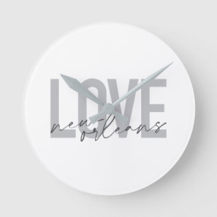 Simple, urban, modern cool design Love New Orleans Round Clock