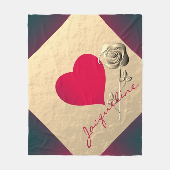Simple Valentine Red Heart w/Rose  Fleece Blanket (Front)