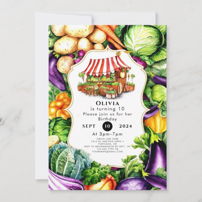 Simple Vegetables Farmers Market Birthday Invitation (Front)