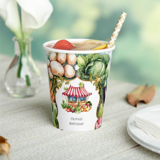 Simple Veggies Farmers Market Birthday Paper Cups (Insitu)