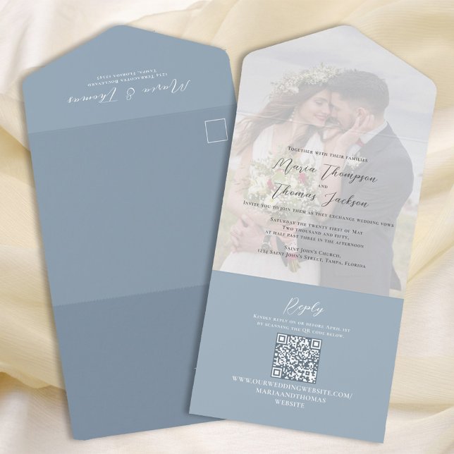 Simple Vellum Photo Overlay Dusty Blue | QR Code  All In One Invitation (Creator Uploaded)