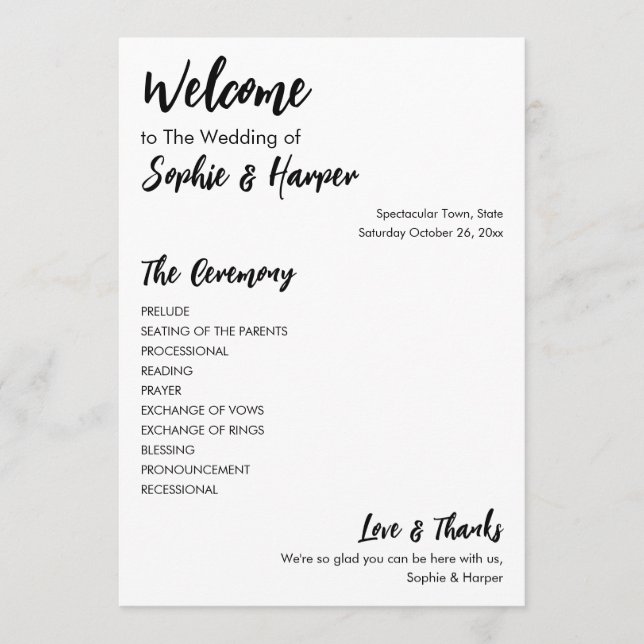 Simple Versatile Modern Casual Black & White Program (Front)