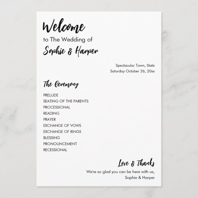 Simple Versatile Modern Casual Black & White Program (Front)