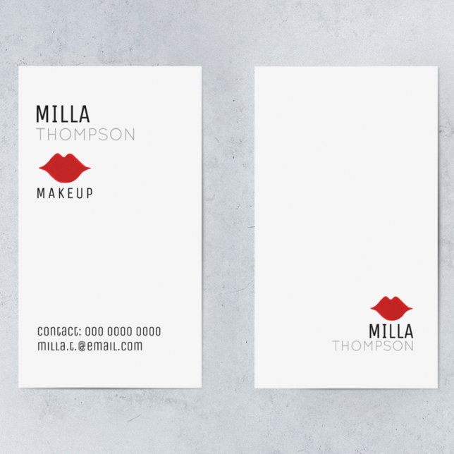 Simple vertical makeup artist salon white pro business card (Creator Uploaded)