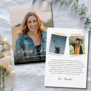 Simple Vertical Photo Graduation White Script  Thank You Card