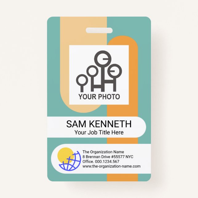 Simple Vertical Stripes Employee Photo Template ID ID Badge (Front)
