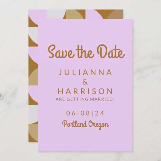Simple Vibrant Playful Geometric Lilac and Rust Save The Date (Front/Back)