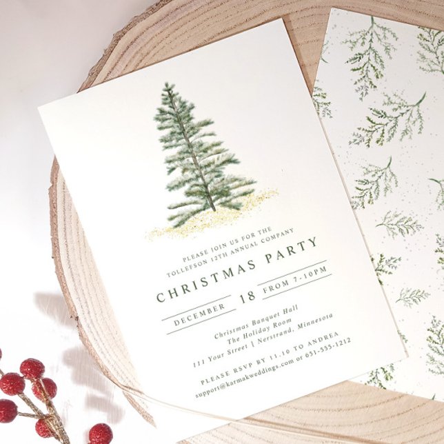 Simple Vintag Evergreen Christmas Party Invitation (Elegant vintage christmas tree holiday party invitation)