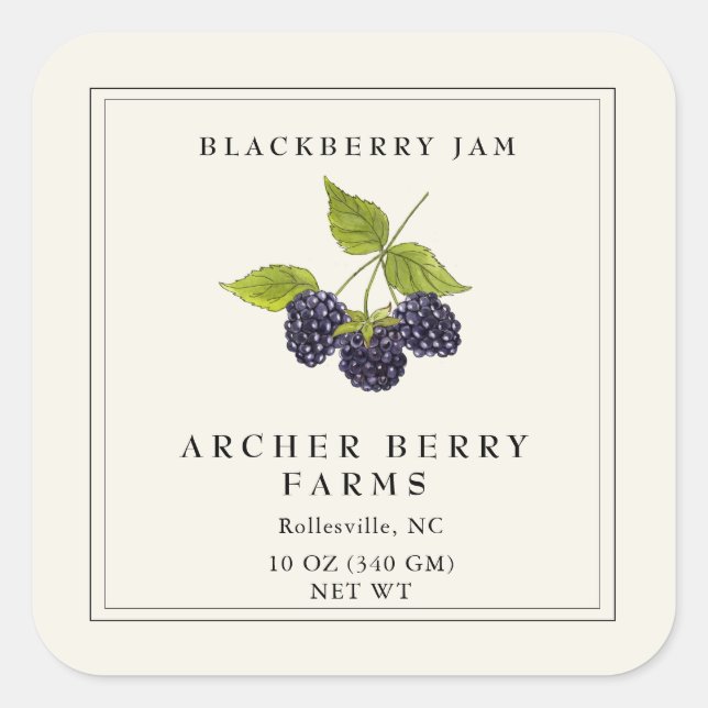 Simple Vintage Blackberry Jam Jar Label (Front)