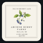 Simple Vintage Blueberry Jam Jar Label<br><div class="desc">Simple elegant  hand painted watercolor vintage style Blueberry jam jar custom square labels on a ecru background. Perfect for your selling,  gift giving or wedding favour.</div>