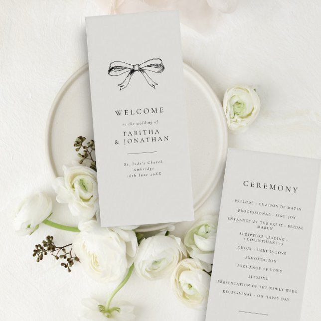 Simple Vintage Bow Classic Black Wedding Program (Creator Uploaded)