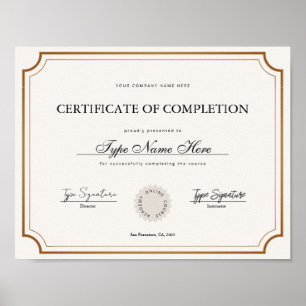 Simple Vintage Certificate of completion, diploma Poster
