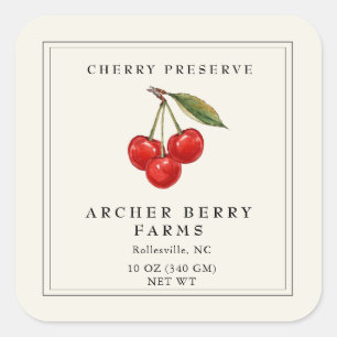 Simple Vintage Cherry Preserve Jam Jar Label