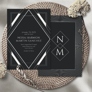 Simple Vintage Deco Black White Invitation