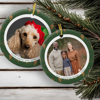 Simple Vintage Family Christmas 2 Photos Ceramic Ornament