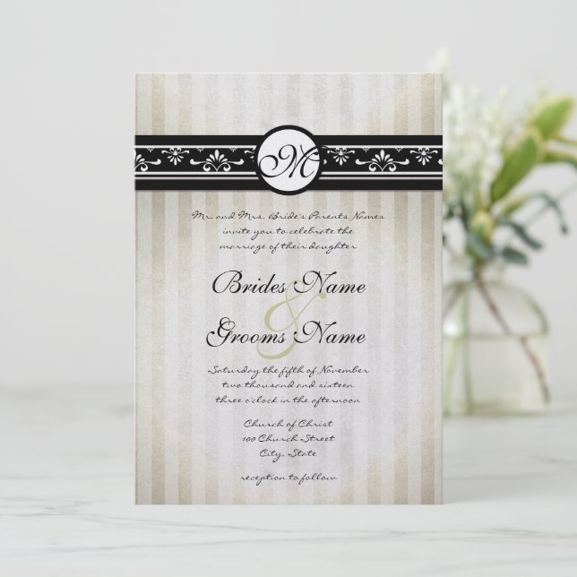 Simple Vintage Modern Black and Beige  Invitation (Standing Front)