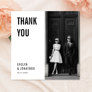 Simple Vintage Old Money Wedding Photo with note Thank You Card