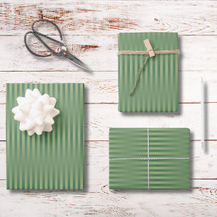 Simple Vintage Olive Sage Green Gradient Striped Wrapping Paper Sheet