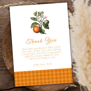 Simple Vintage Orange Gingham Citrus Baby Shower  Thank You Card