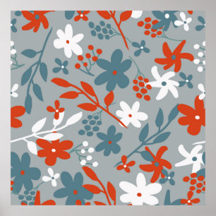 Simple vintage pattern. Grey background, orange, Poster