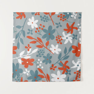 Simple vintage pattern. Grey background, orange, Tapestry