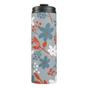 Simple vintage pattern. Grey background, orange, Thermal Tumbler