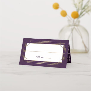 Simple Vintage Plum Purple Gold Foil Wedding Place Card