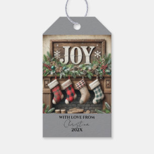 Simple Vintage Rustic Joy Typography Christmas  Gift Tags