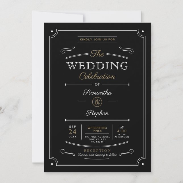 Simple Vintage Style Photo Wedding Invitation (Front)