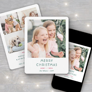 Simple Vintage Typography Christmas Photo Collage Holiday Card