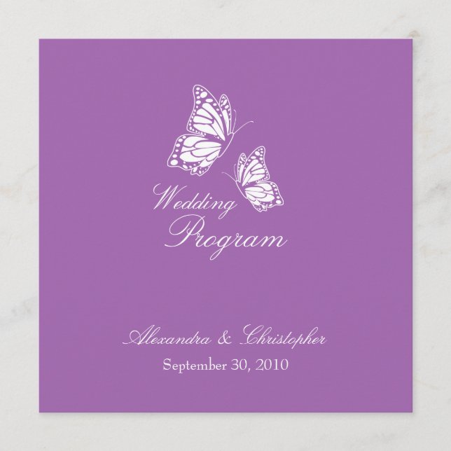 Simple Violet Butterflies Wedding Program (Front)