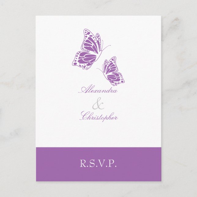 Simple Violet Butterfly RSVP 2 Invitation Postcard (Front)