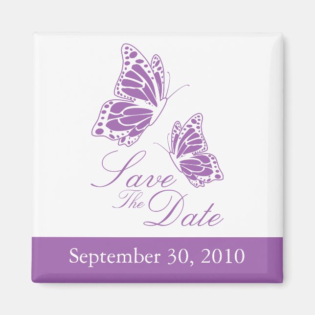 Simple Violet Butterfly Save The Date Wedding Magnet (Front)