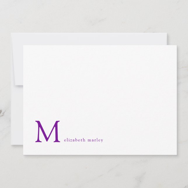 Simple Violet Purple Monogram Correspondence    Card (Front)