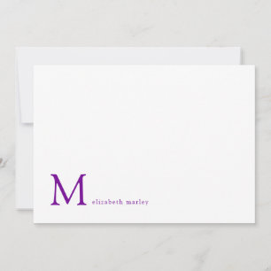 Simple Violet Purple Monogram Correspondence Card