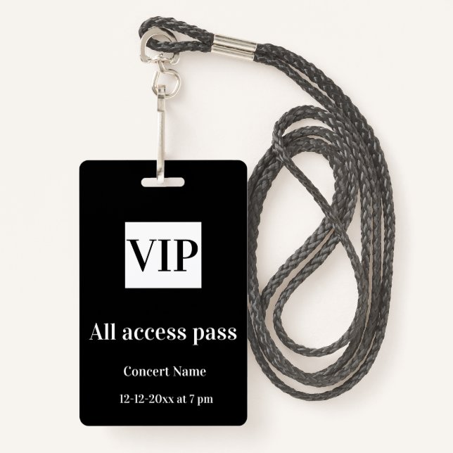 simple vip all access pass concert name occassion  ID badge (Front with Lanyard)