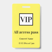 simple vip all access pass concert name occassion