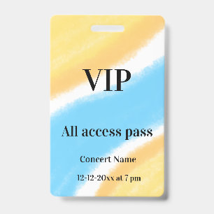 simple vip all access pass concert name occassion ID badge