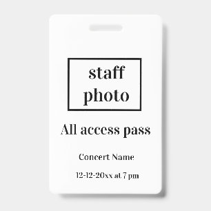 simple vip all access pass concert name occassion ID badge