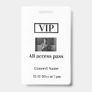 simple vip all access pass concert name occassion ID badge