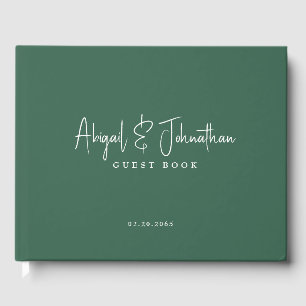 Simple Viridian Script Names Wedding  Guest Book