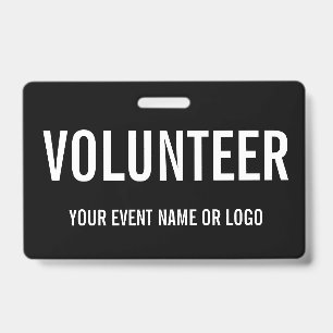 Simple Volunteer Black White Event ID Badge