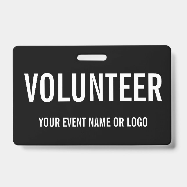 Simple Volunteer Black White Event ID Badge (Front)