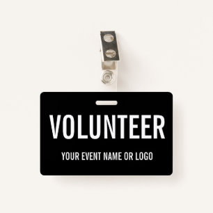 Simple Volunteer Black White Event ID Badge