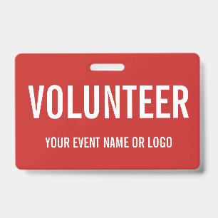 Simple Volunteer Red White Corporate Logo Event ID Badge
