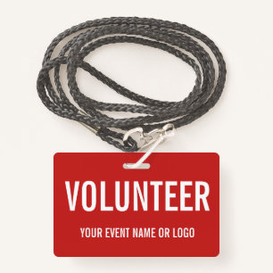 Simple Volunteer Red White Corporate Logo Event ID Badge