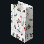 Simple Warm Red Winter Watercolor Christmas Small Gift Bag<br><div class="desc">Delight your friends and family this holiday season with a beautiful, hand painted small gift bag! This modern bag features winter pine and festive red berry botanical greenery in a watercolor pattern that is sure to please. The sleek design and festive colours are perfect for any decor, and the small...</div>