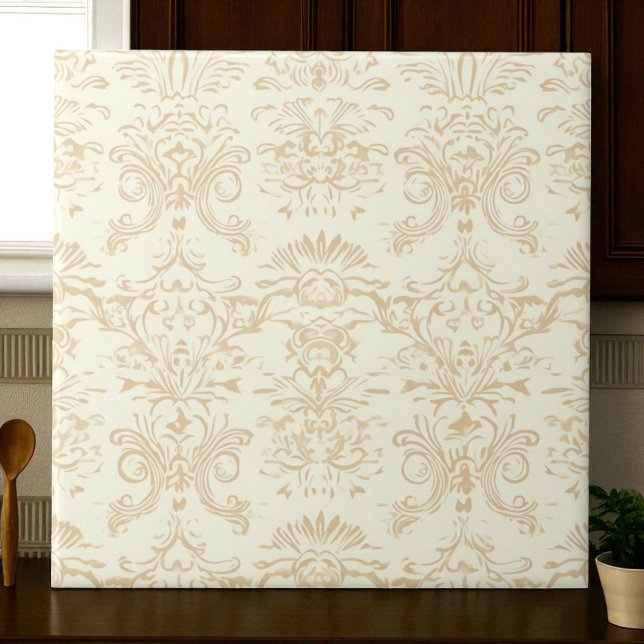 Simple Warm Soft Beige Damask Ceramic Tile (Creator Uploaded)