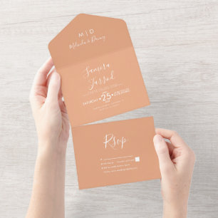 Simple Warm Tone Orange Wedding All In One Invitation